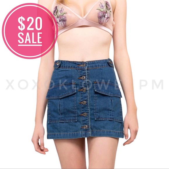 🔥SALE POL Button Front Denim Jean Skirt - Picture 1 of 12